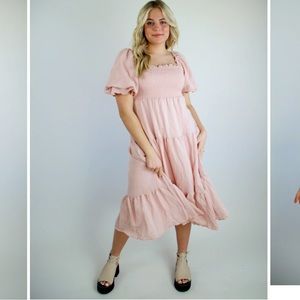 Blush Puff Sleeve Midi Dress